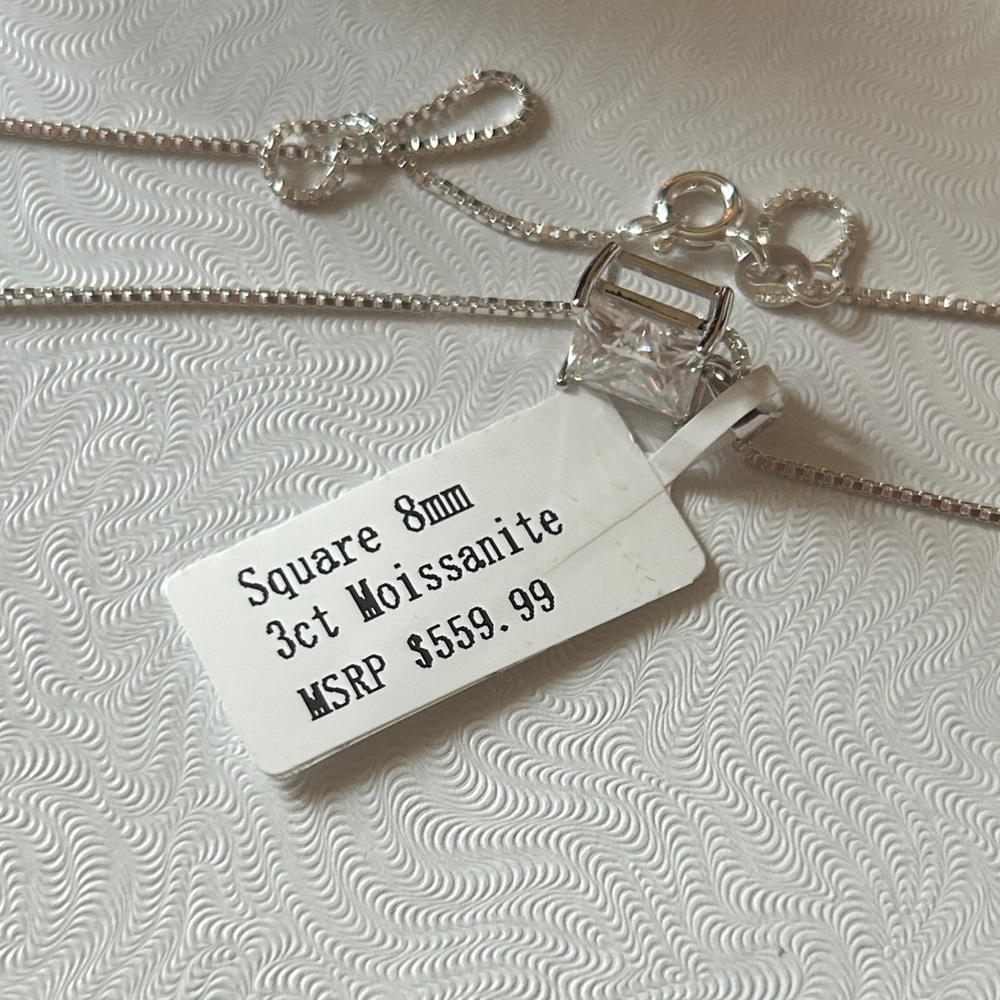 Luxury 3 CT Princess Moissanite Diamond 925 SS Necklace Retail $560!‎ - Picture 5 of 8